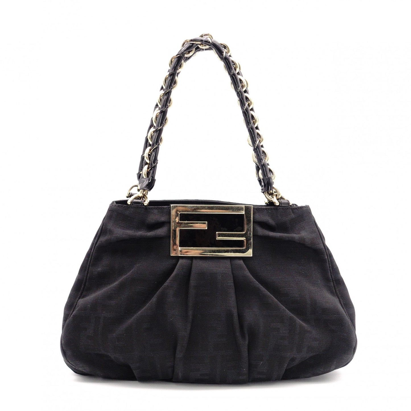 FENDI Mia Chain Bag Zucca Shoulder Bag Nylon/Cotton Black FF Logo