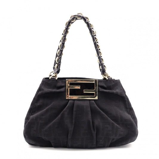 FENDI Mia Chain Bag Zucca Shoulder Bag Nylon/Cotton Black FF Logo