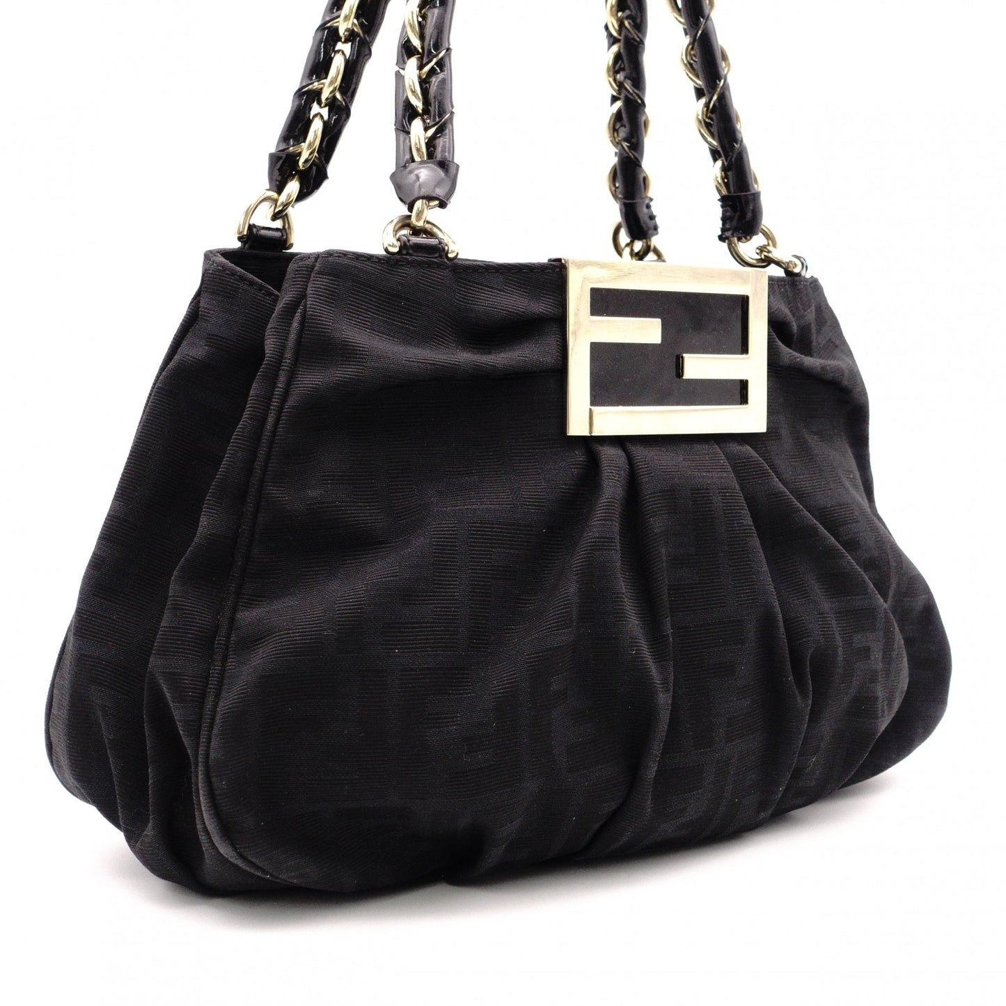 FENDI Mia Chain Bag Zucca Shoulder Bag Nylon/Cotton Black FF Logo