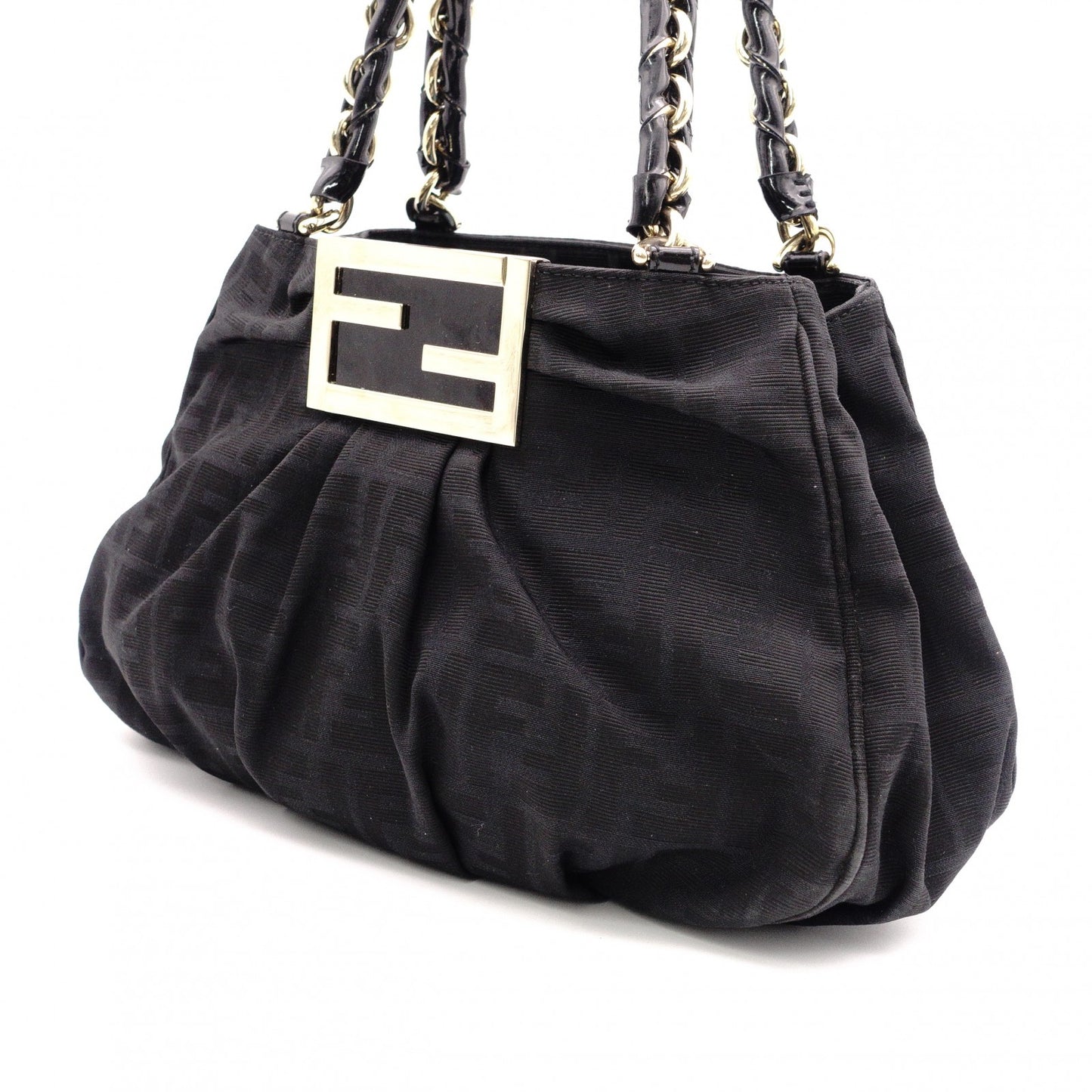 FENDI Mia Chain Bag Zucca Shoulder Bag Nylon/Cotton Black FF Logo