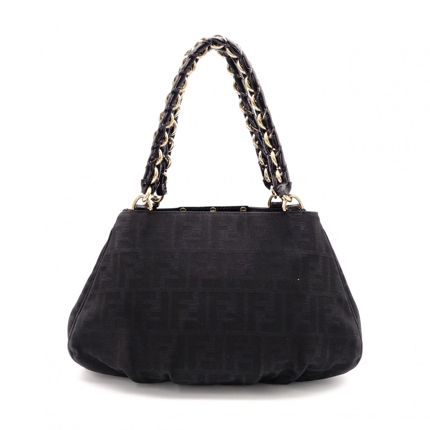 FENDI Mia Chain Bag Zucca Shoulder Bag Nylon/Cotton Black FF Logo