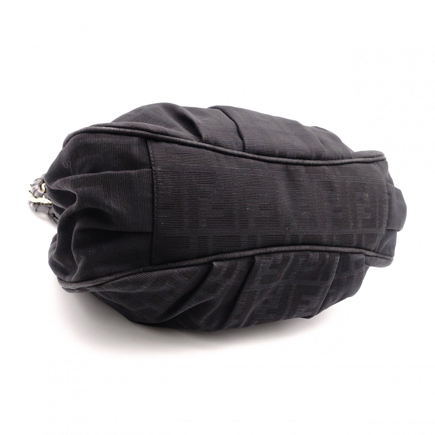 FENDI Mia Chain Bag Zucca Shoulder Bag Nylon/Cotton Black FF Logo