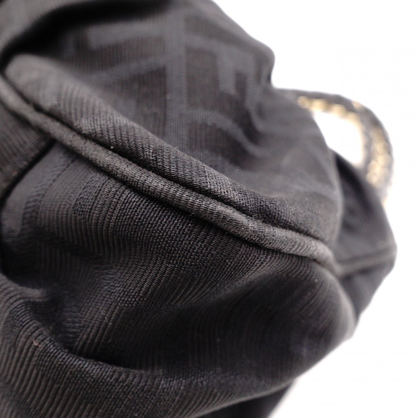 FENDI Mia Chain Bag Zucca Shoulder Bag Nylon/Cotton Black FF Logo