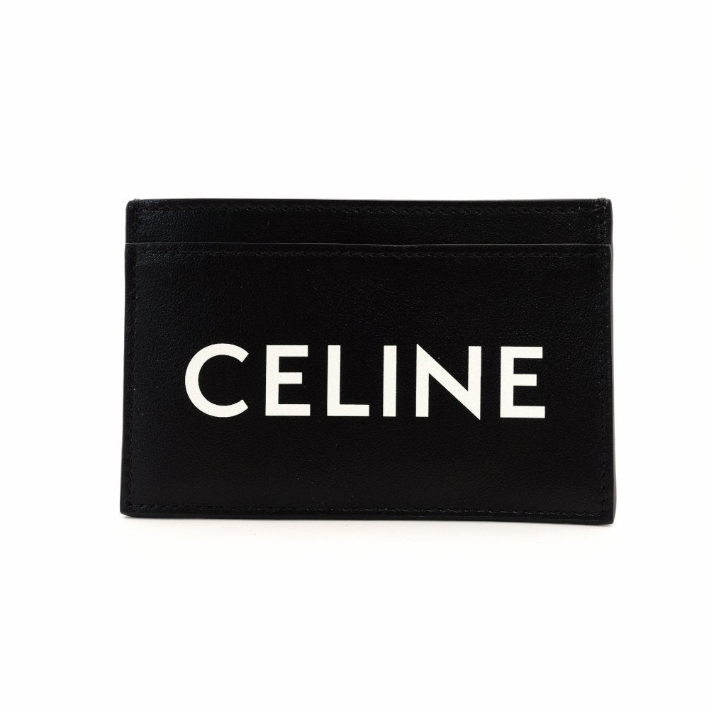 CELINE Pass Case Leather Black × White Black Card Case Business Card Holder R801016