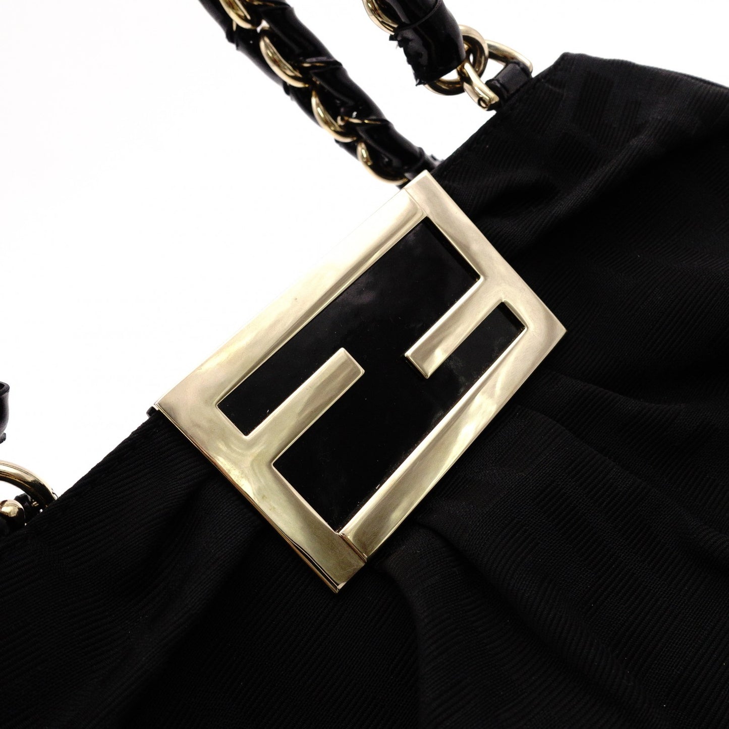 FENDI Mia Chain Bag Zucca Shoulder Bag Nylon/Cotton Black FF Logo