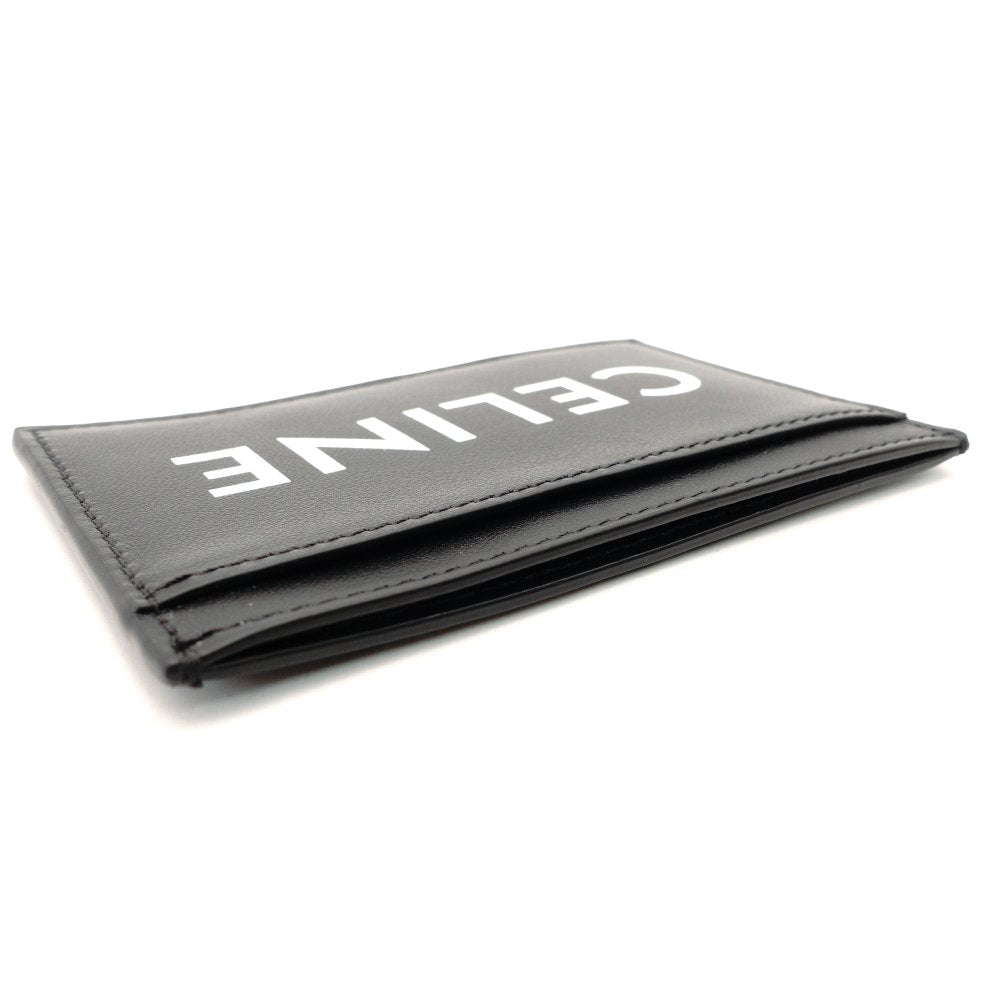 CELINE Pass Case Leather Black × White Black Card Case Business Card Holder R801016