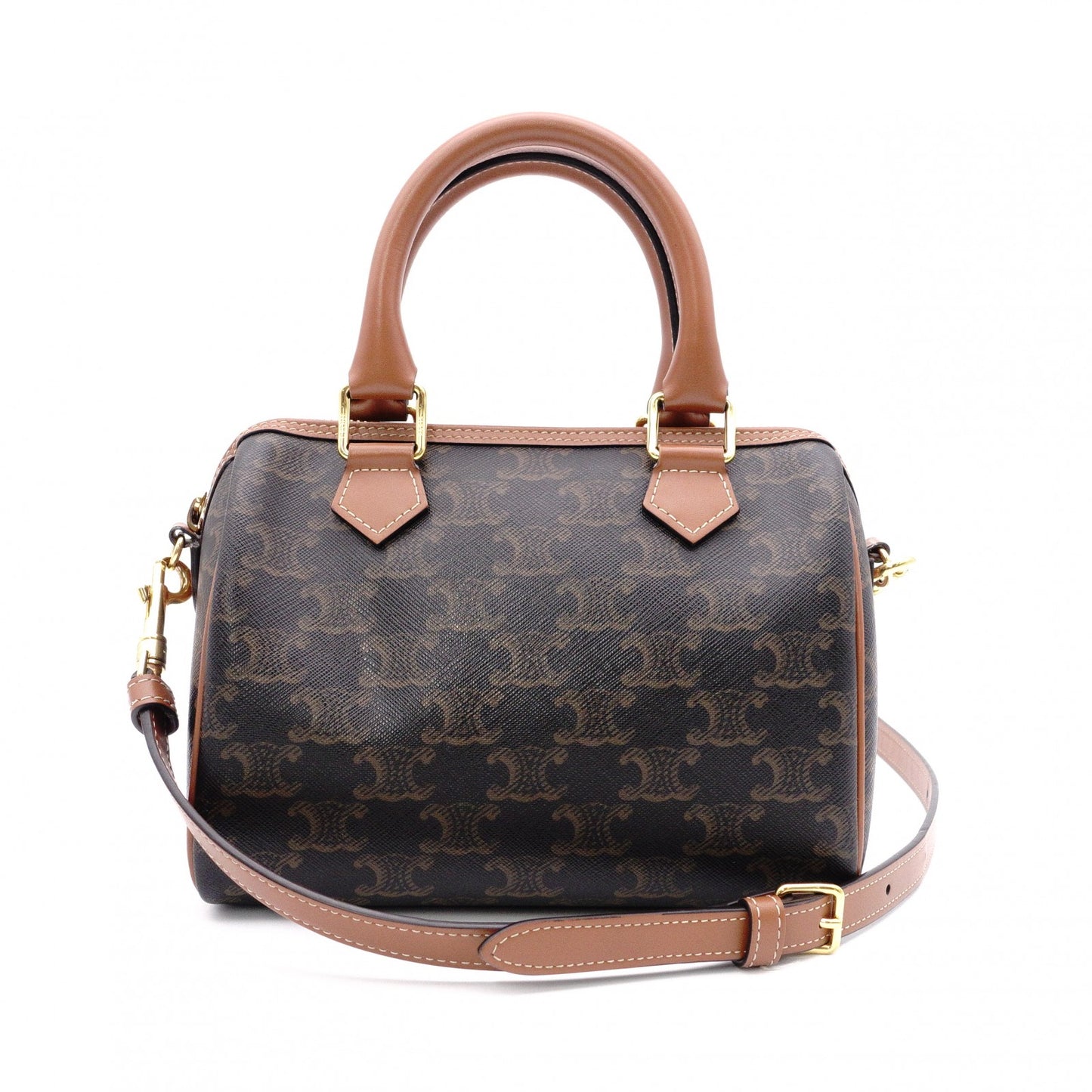 CELINE Triomphe Handbag, 2-Way Shoulder Bag, PVC/Leather, Brown, Women's