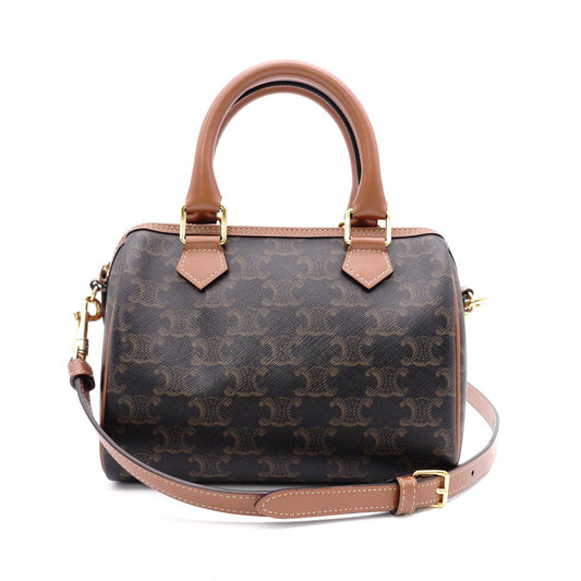 CELINE Triomphe Handbag, 2-Way Shoulder Bag, PVC/Leather, Brown, Women's