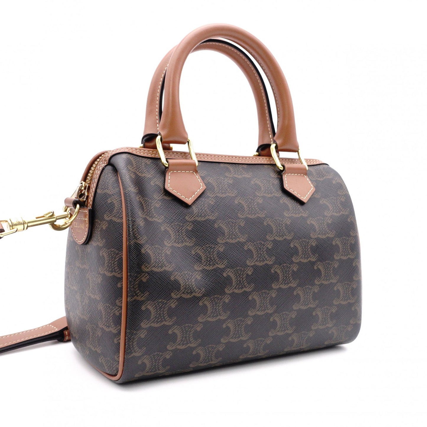 CELINE Triomphe Handbag, 2-Way Shoulder Bag, PVC/Leather, Brown, Women's