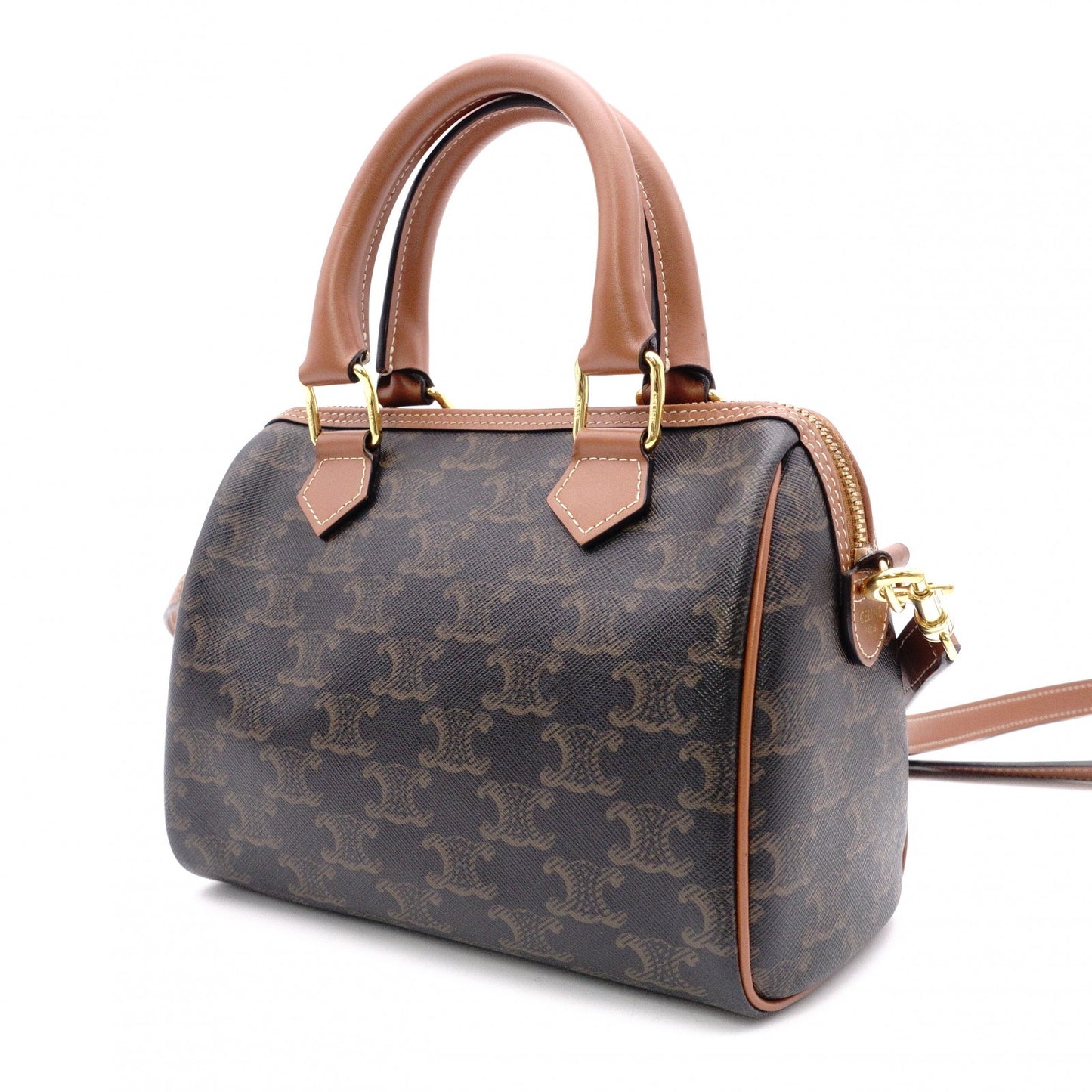 CELINE Triomphe Handbag, 2-Way Shoulder Bag, PVC/Leather, Brown, Women's