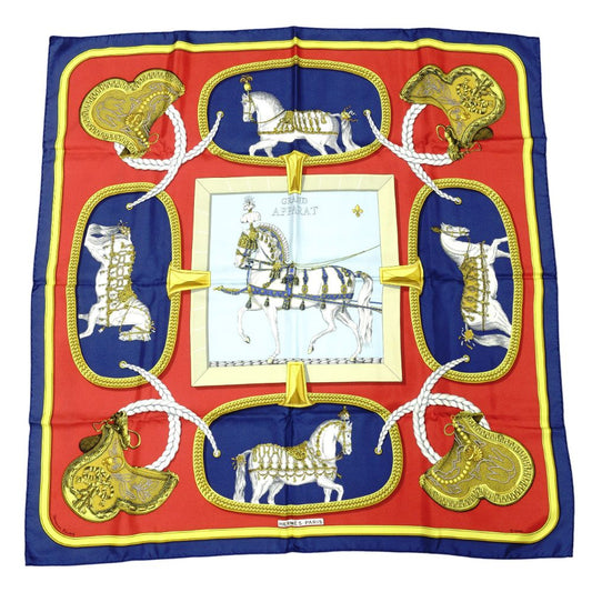 HERMES Carré 90 Grand Apparat Dressed Horses Navy-toned 100% Silk Boxed Scarf Stole 7-10-635