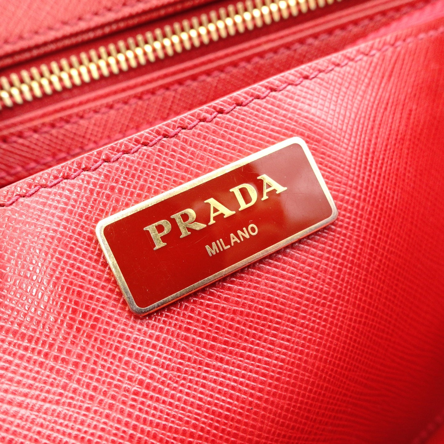 PRADA Galleria Saffiano Leather Handbag, Red, 2-Way, Triangle Logo