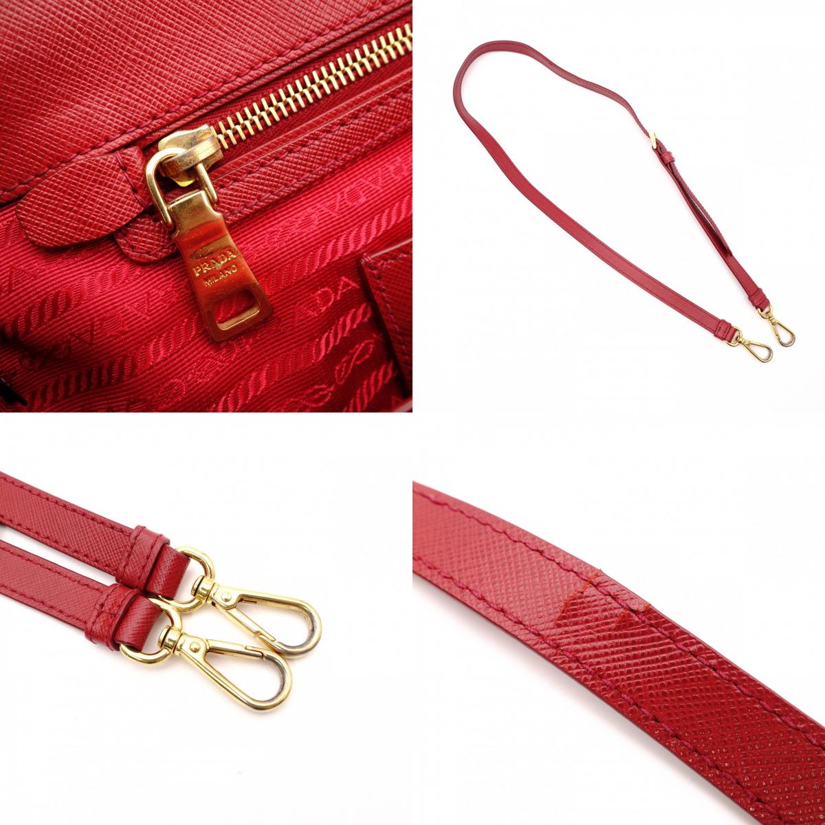 PRADA Galleria Saffiano Leather Handbag, Red, 2-Way, Triangle Logo