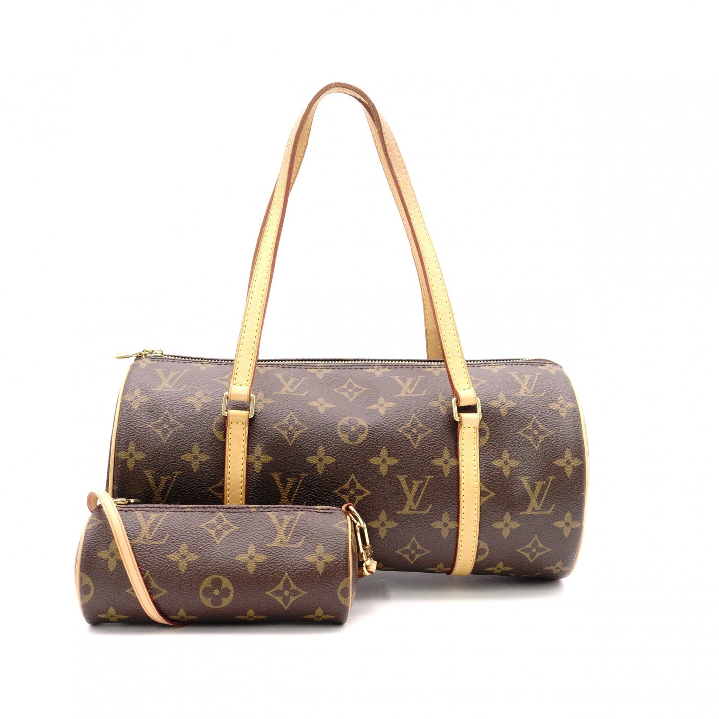 LOUIS VUITTON Papillon 30 Monogram Canvas Shoulder Bag (PVC/Leather, Brown), with Pouch