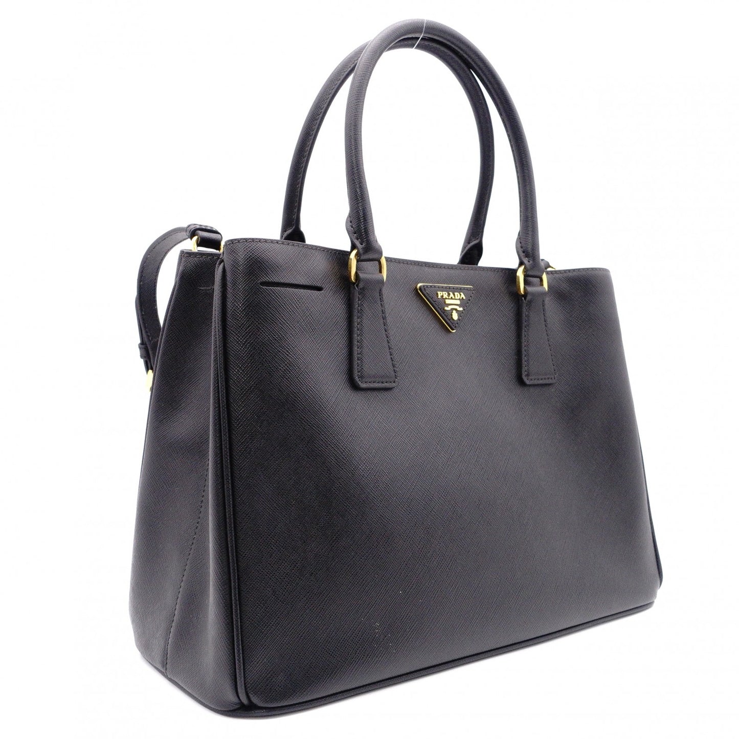 PRADA Galleria Saffiano Lux Handbag, Leather, Black, 2-Way, Gold Hardware, Crossbody