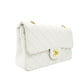 CHANEL Matelassé Double Flap Chain Shoulder Bag White Lambskin Leather Gold Hardware 7-12-331