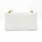 CHANEL Matelassé Double Flap Chain Shoulder Bag White Lambskin Leather Gold Hardware 7-12-331