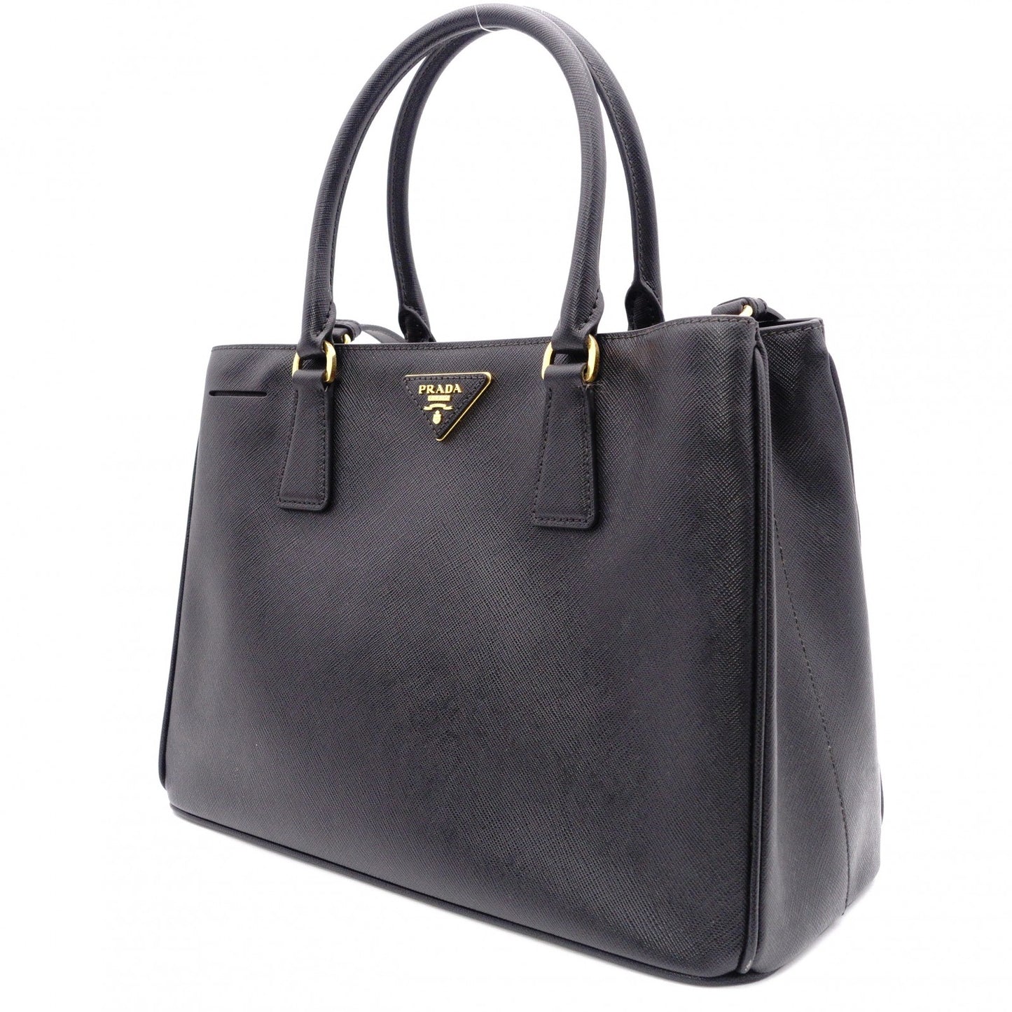 PRADA Galleria Saffiano Lux Handbag, Leather, Black, 2-Way, Gold Hardware, Crossbody