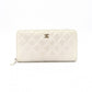 CHANEL Matelassé Long Wallet, Caviar Leather, White with Gold Hardware