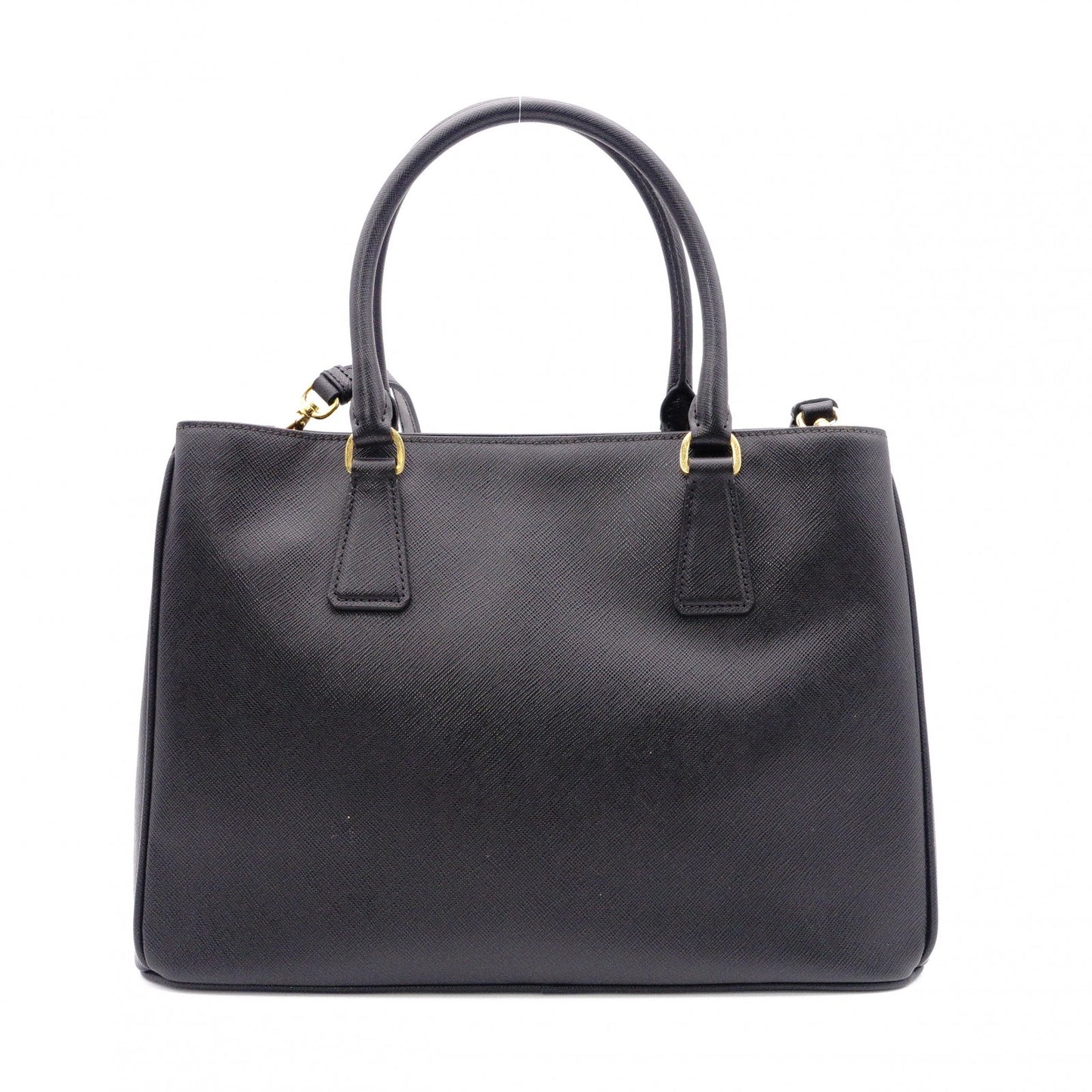 PRADA Galleria Saffiano Lux Handbag, Leather, Black, 2-Way, Gold Hardware, Crossbody