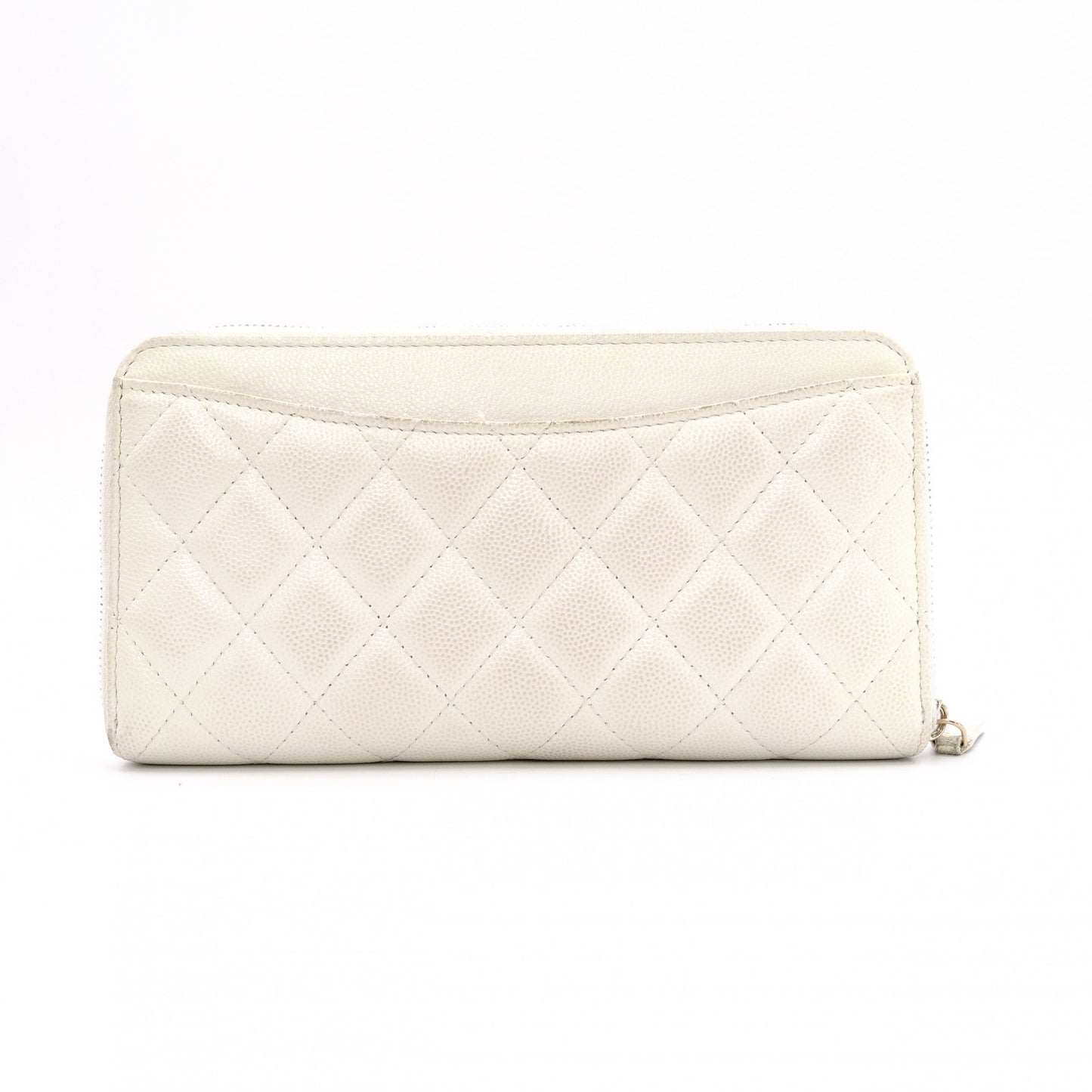 CHANEL Matelassé Long Wallet, Caviar Leather, White with Gold Hardware