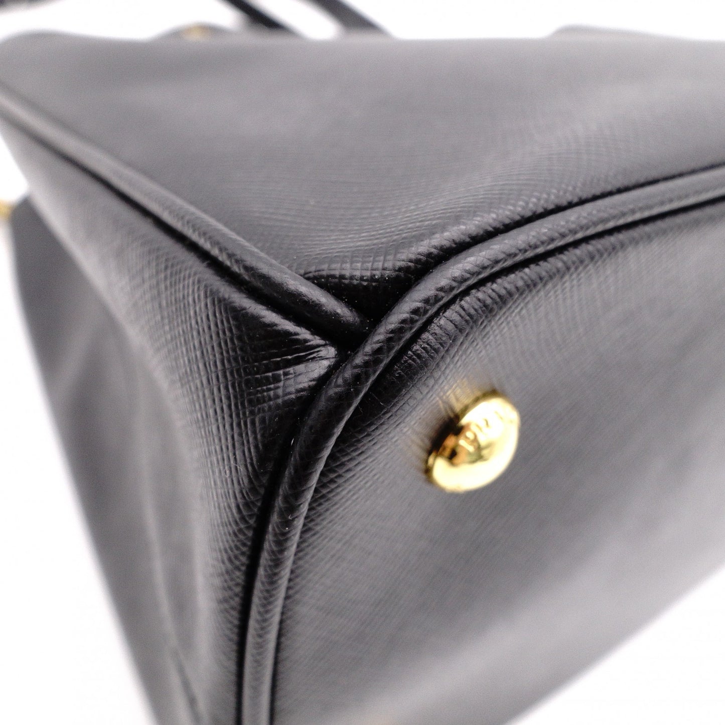 PRADA Galleria Saffiano Lux Handbag, Leather, Black, 2-Way, Gold Hardware, Crossbody