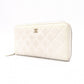 CHANEL Matelassé Long Wallet, Caviar Leather, White with Gold Hardware