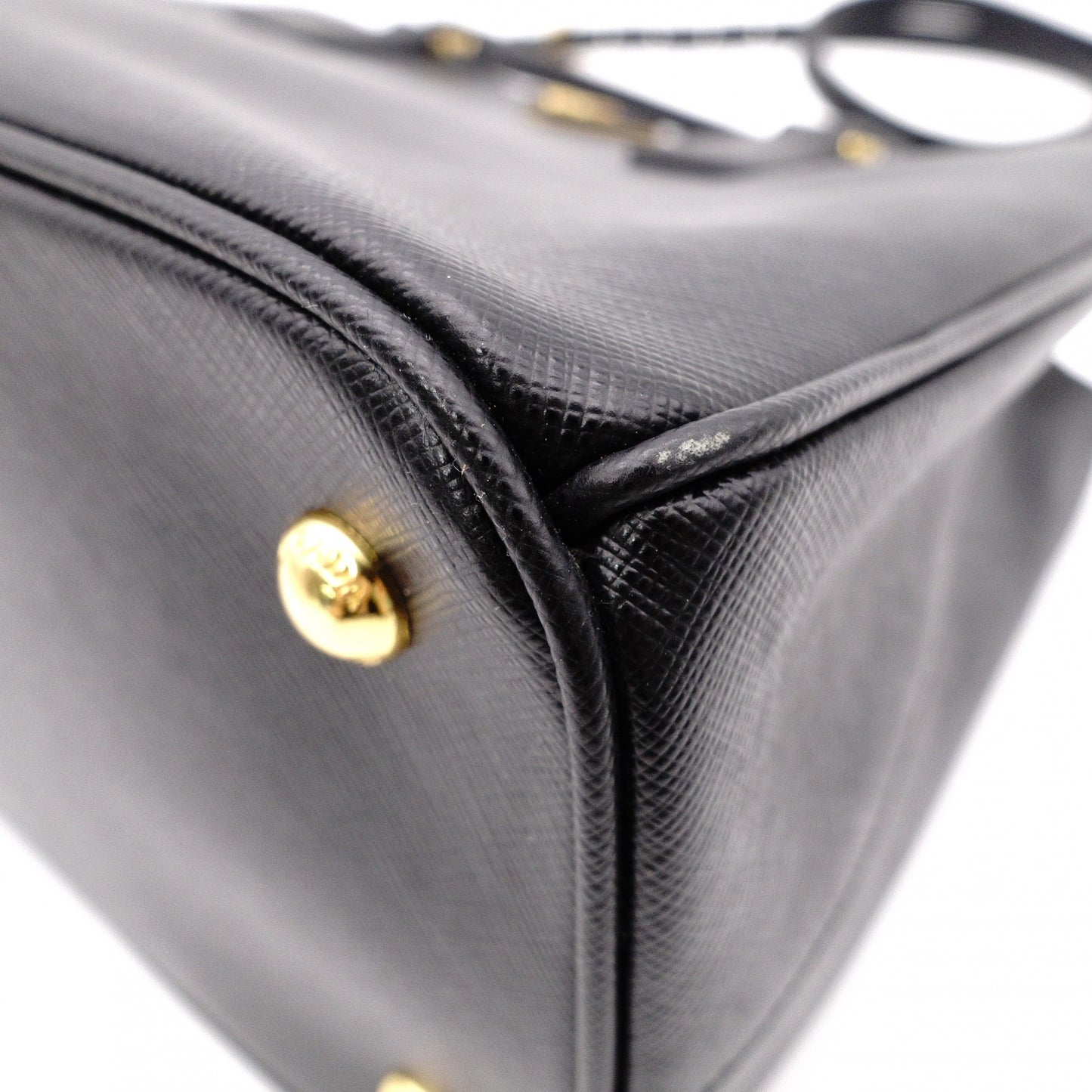 PRADA Galleria Saffiano Lux Handbag, Leather, Black, 2-Way, Gold Hardware, Crossbody