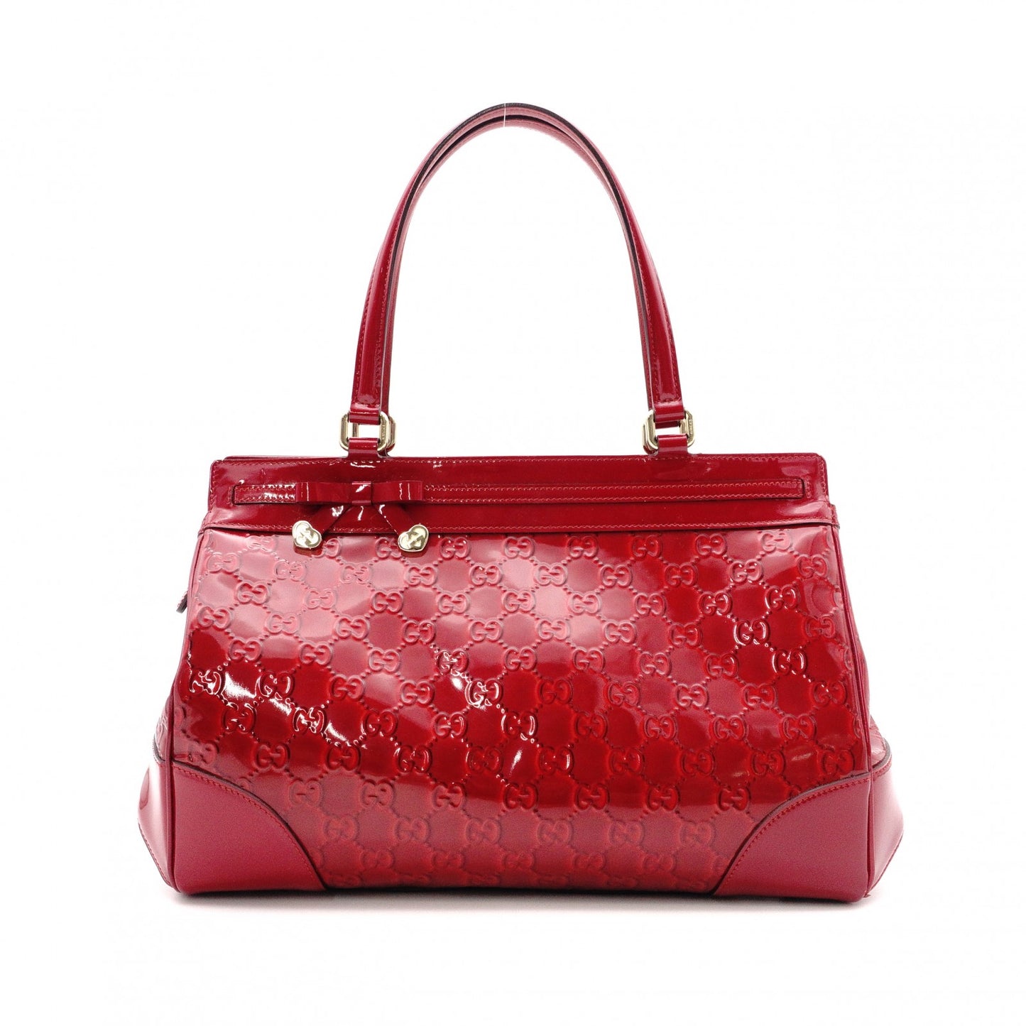 GUCCI Shima Mayfair Shoulder Bag, Patent Leather, Red Tote Bag with Ribbon