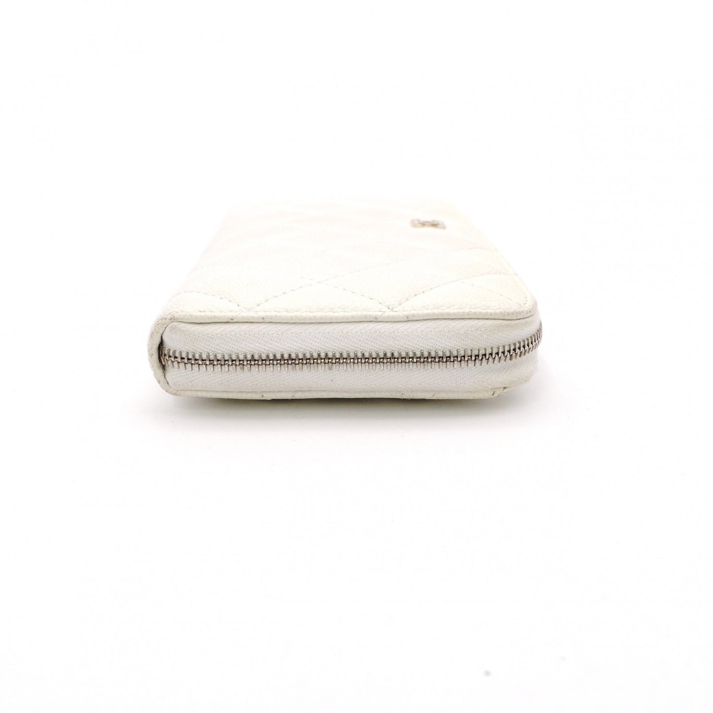 CHANEL Matelassé Long Wallet, Caviar Leather, White with Gold Hardware