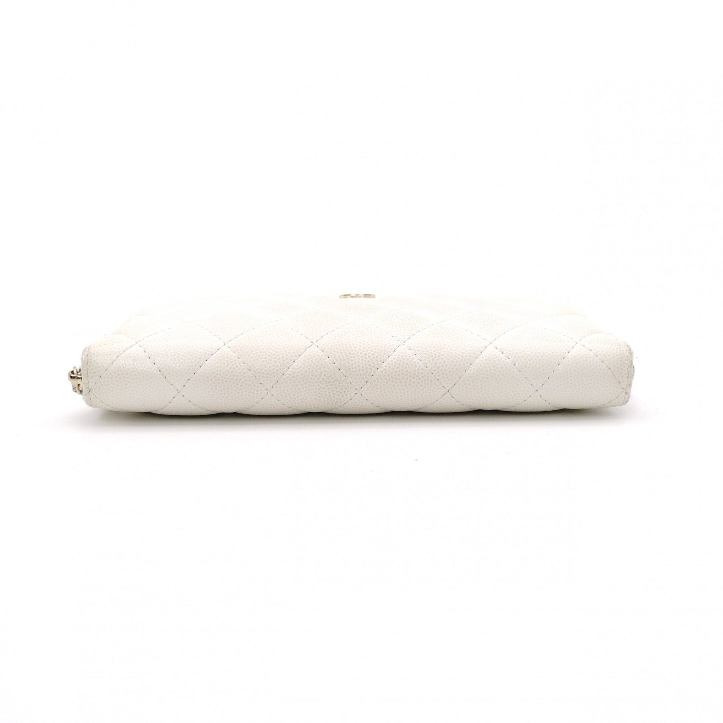 CHANEL Matelassé Long Wallet, Caviar Leather, White with Gold Hardware