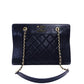 CHANEL Matelassé Chain Shoulder Bag Lambskin Navy Leather Gold Hardware CC Logo 7-12-814