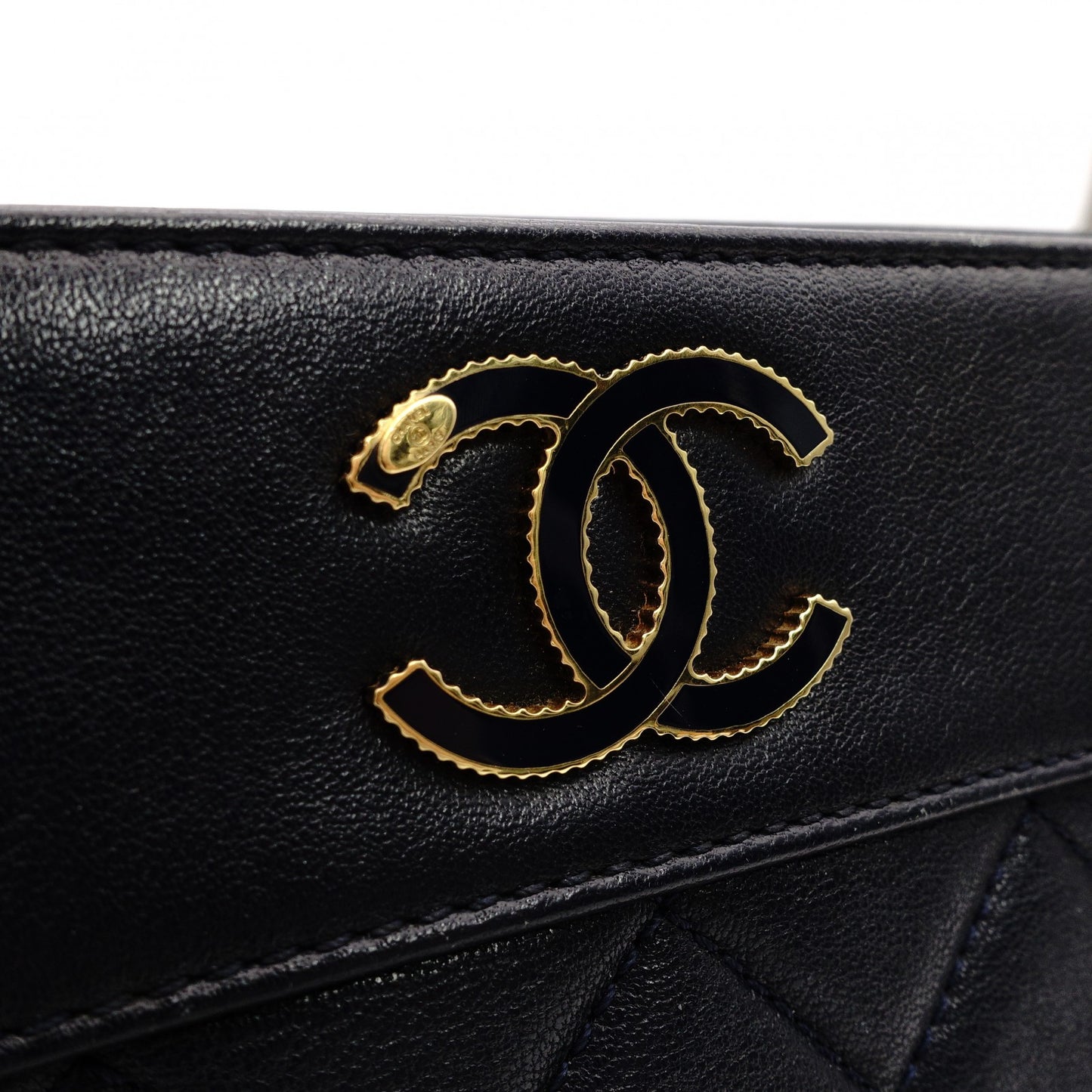 CHANEL Matelassé Chain Shoulder Bag Lambskin Navy Leather Gold Hardware CC Logo 7-12-814