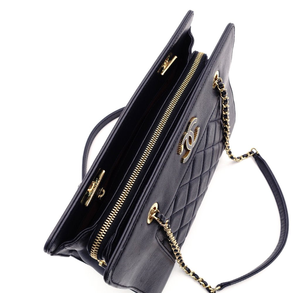 CHANEL Matelassé Chain Shoulder Bag Lambskin Navy Leather Gold Hardware CC Logo 7-12-814