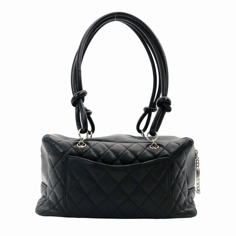 CHANEL Cambon Line Bowling Bag Shoulder Bag Black Leather Lambskin Black CC Logo
