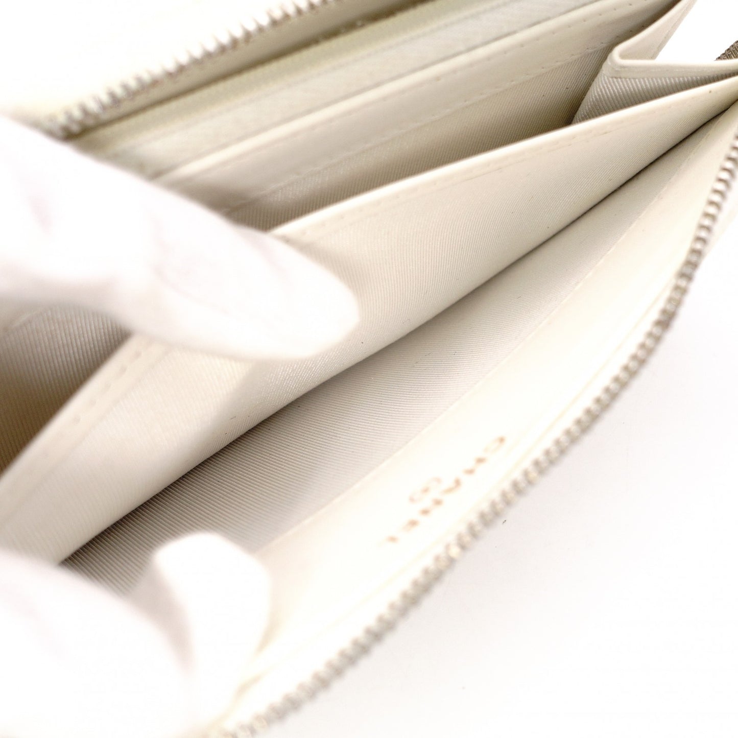 CHANEL Matelassé Long Wallet, Caviar Leather, White with Gold Hardware
