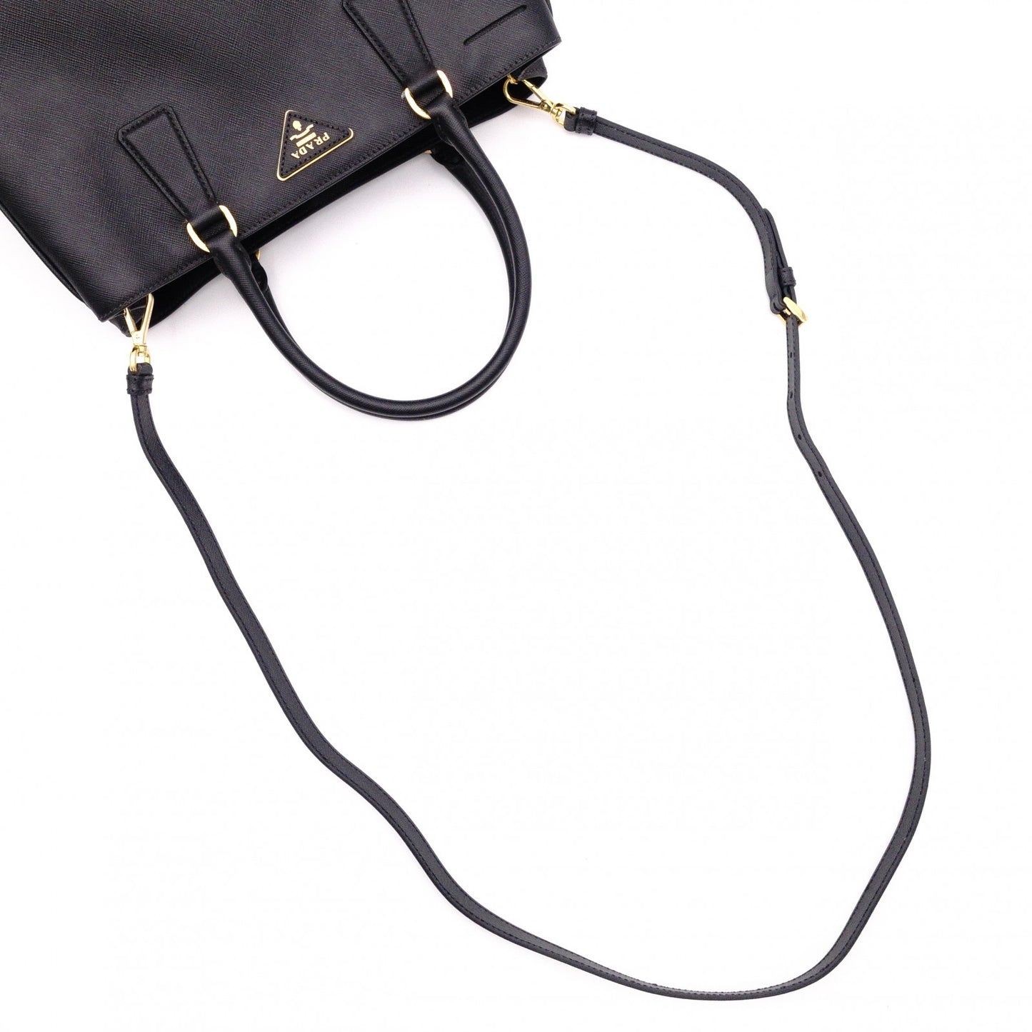 PRADA Galleria Saffiano Lux Handbag, Leather, Black, 2-Way, Gold Hardware, Crossbody