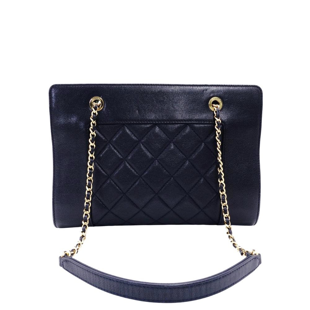 CHANEL Matelassé Chain Shoulder Bag Lambskin Navy Leather Gold Hardware CC Logo 7-12-814