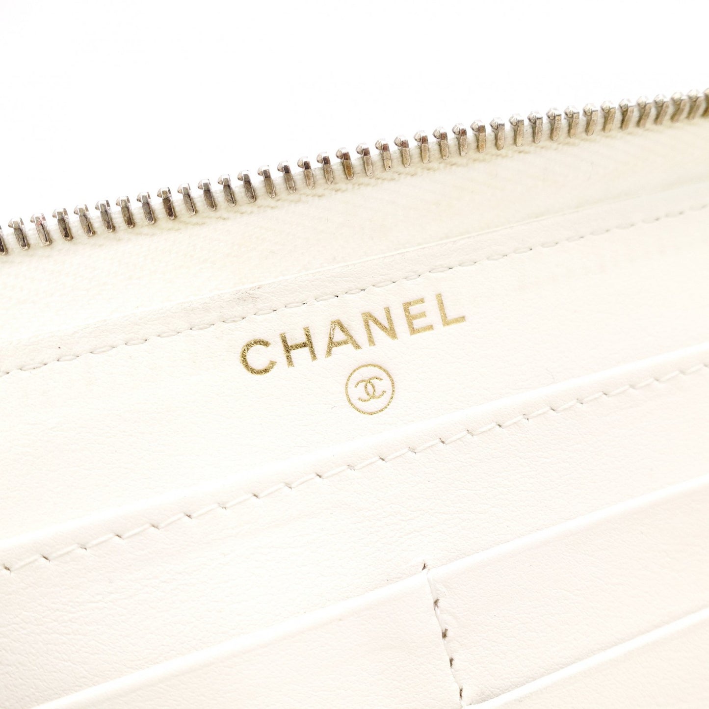 CHANEL Matelassé Long Wallet, Caviar Leather, White with Gold Hardware