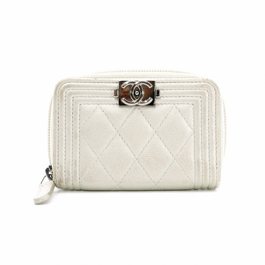 CHANEL Boy Chanel Card Case, Leather, Silver-Tone, Silver Hardware