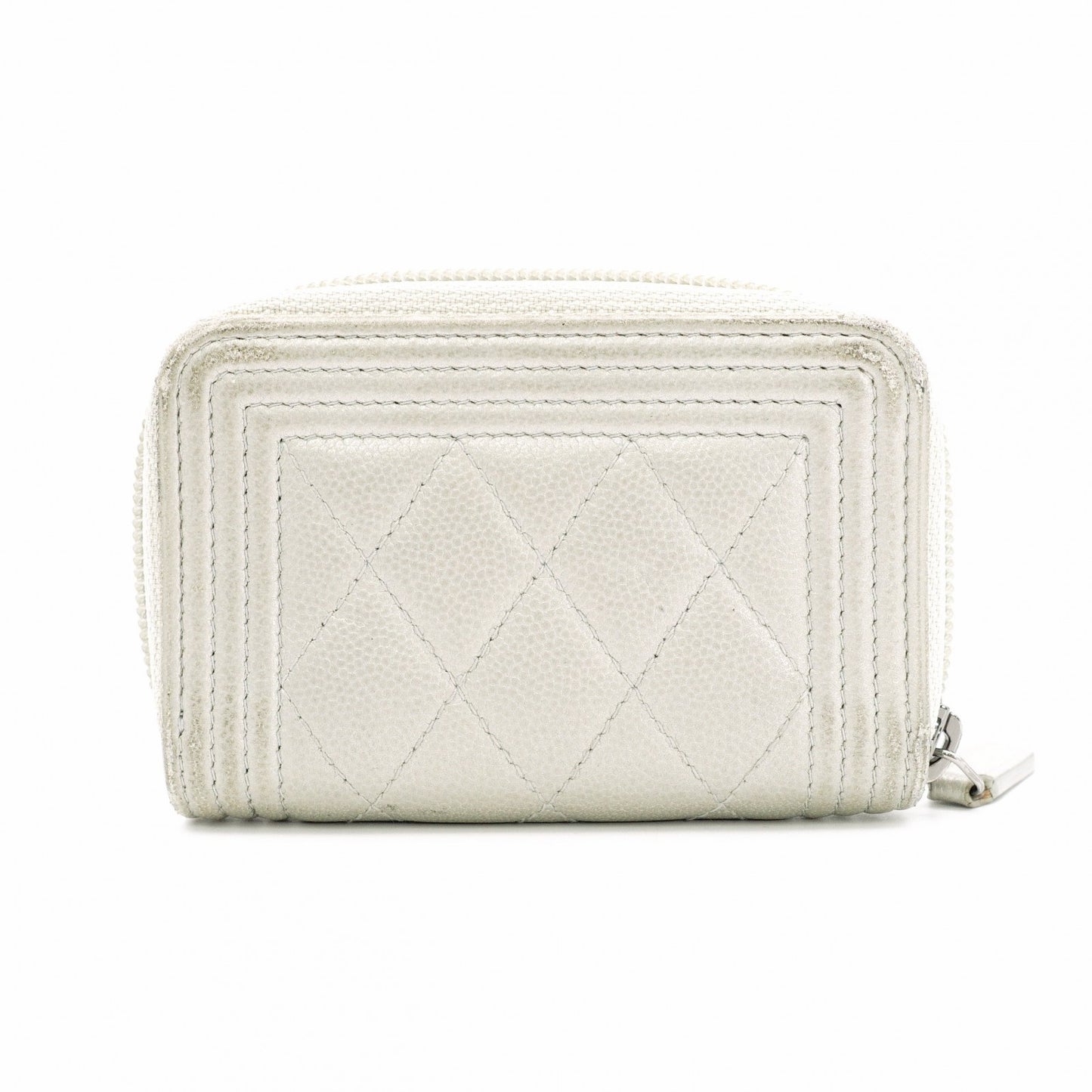 CHANEL Boy Chanel Card Case, Leather, Silver-Tone, Silver Hardware