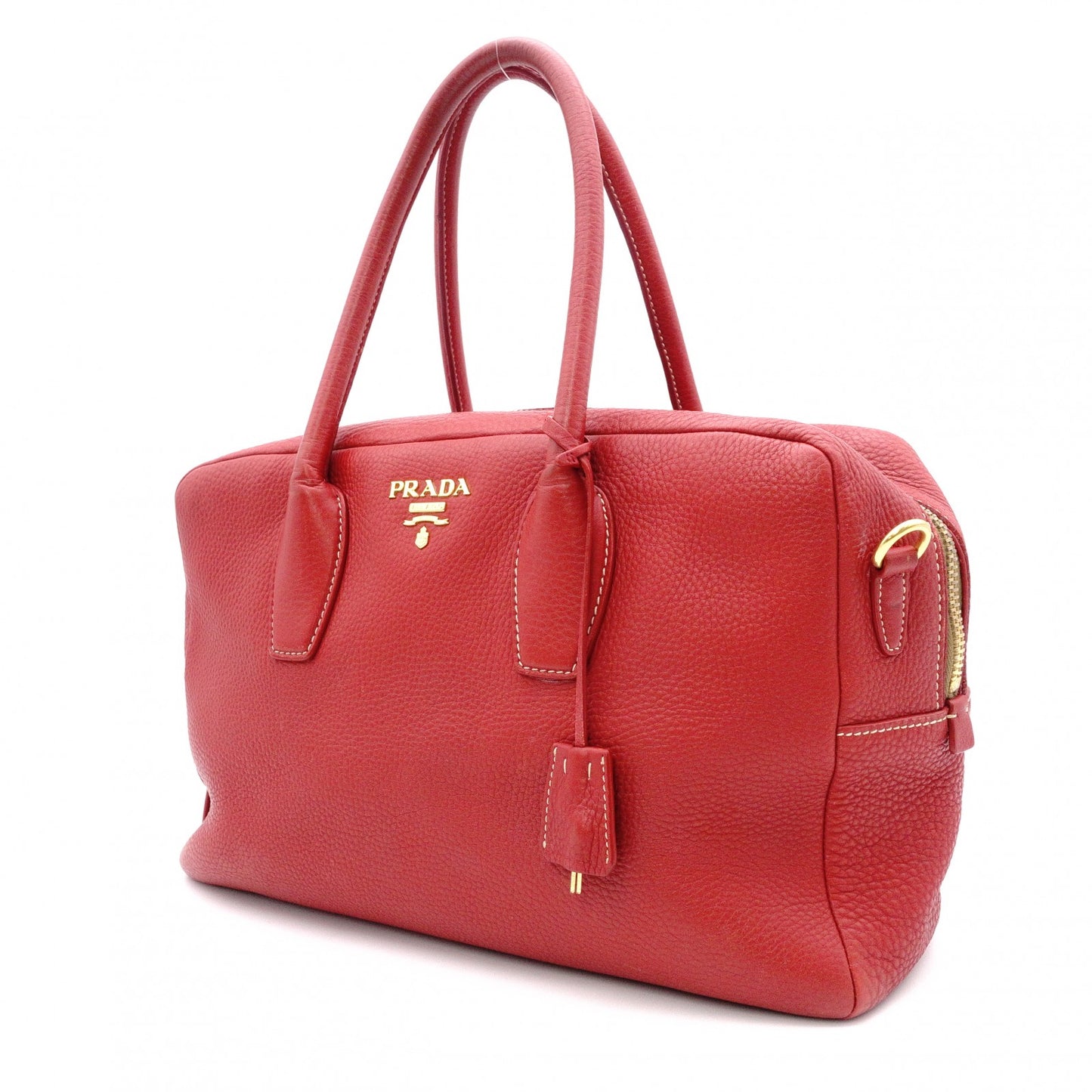 PRADA Vittello Dinosaur Leather Handbag, Leather, Red, Gold Hardware, Shoulder Bag