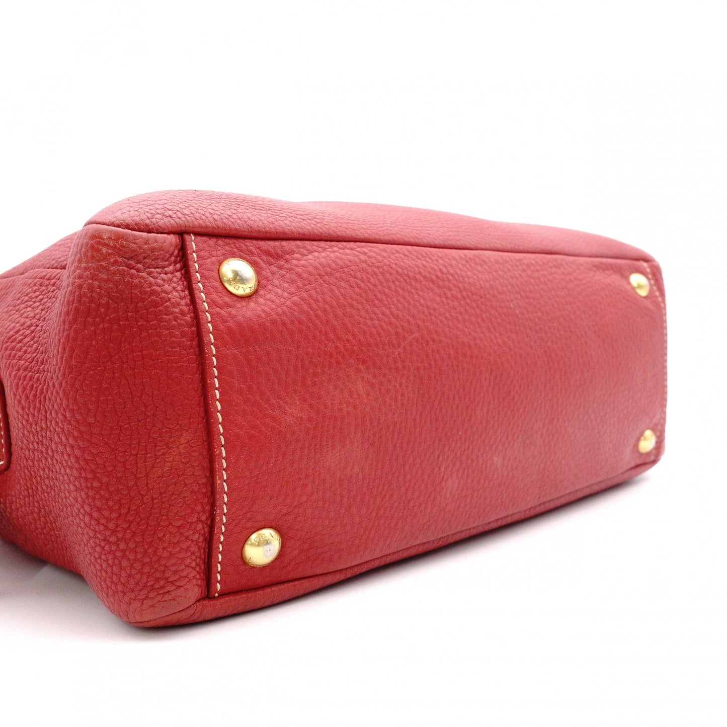 PRADA Vittello Dinosaur Leather Handbag, Leather, Red, Gold Hardware, Shoulder Bag