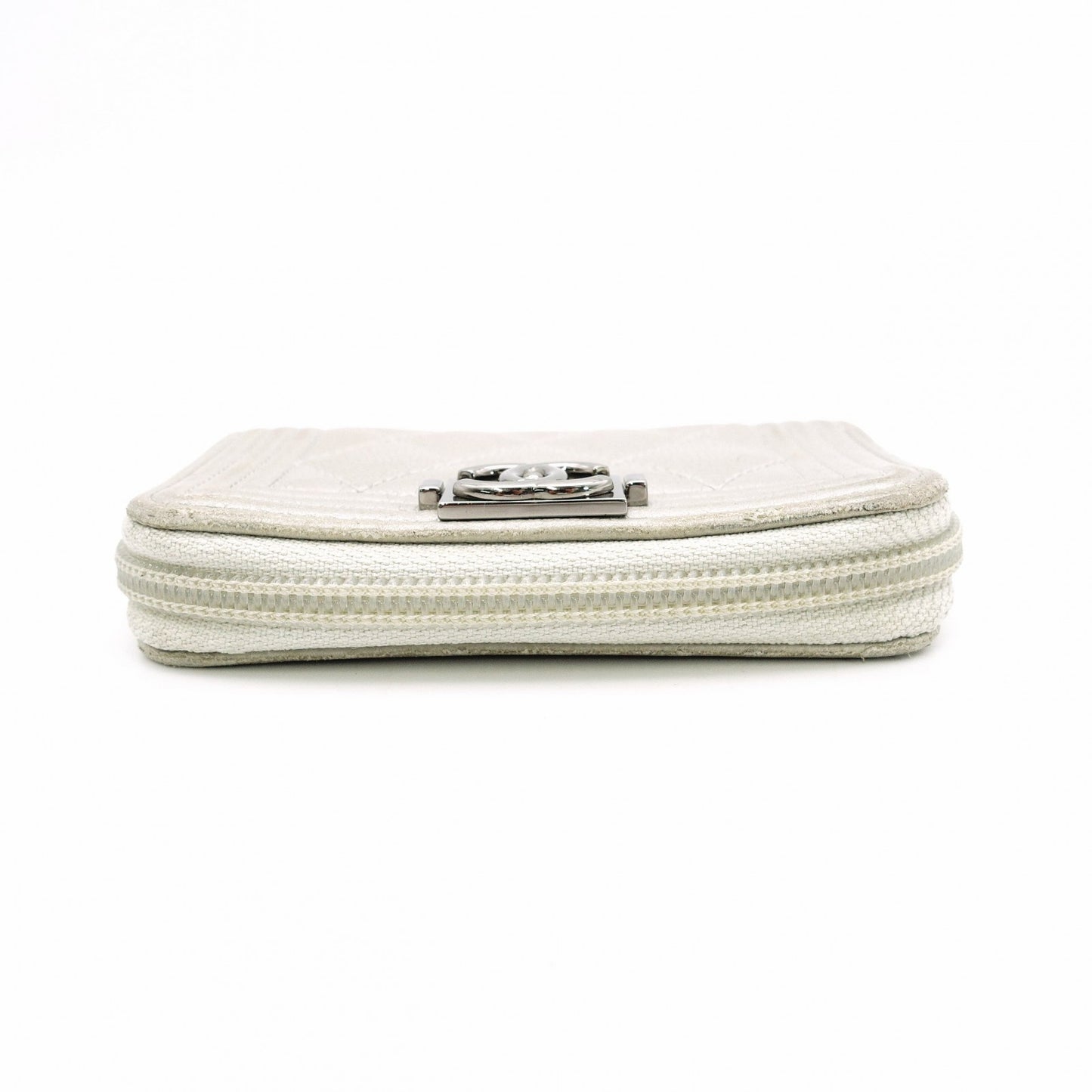 CHANEL Boy Chanel Card Case, Leather, Silver-Tone, Silver Hardware