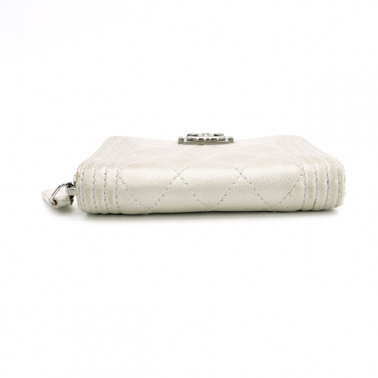 CHANEL Boy Chanel Card Case, Leather, Silver-Tone, Silver Hardware
