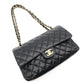 CHANEL Matelassé Double Flap Medium Chain Shoulder Bag Caviar Leather Black Gold Hardware 7-11-069