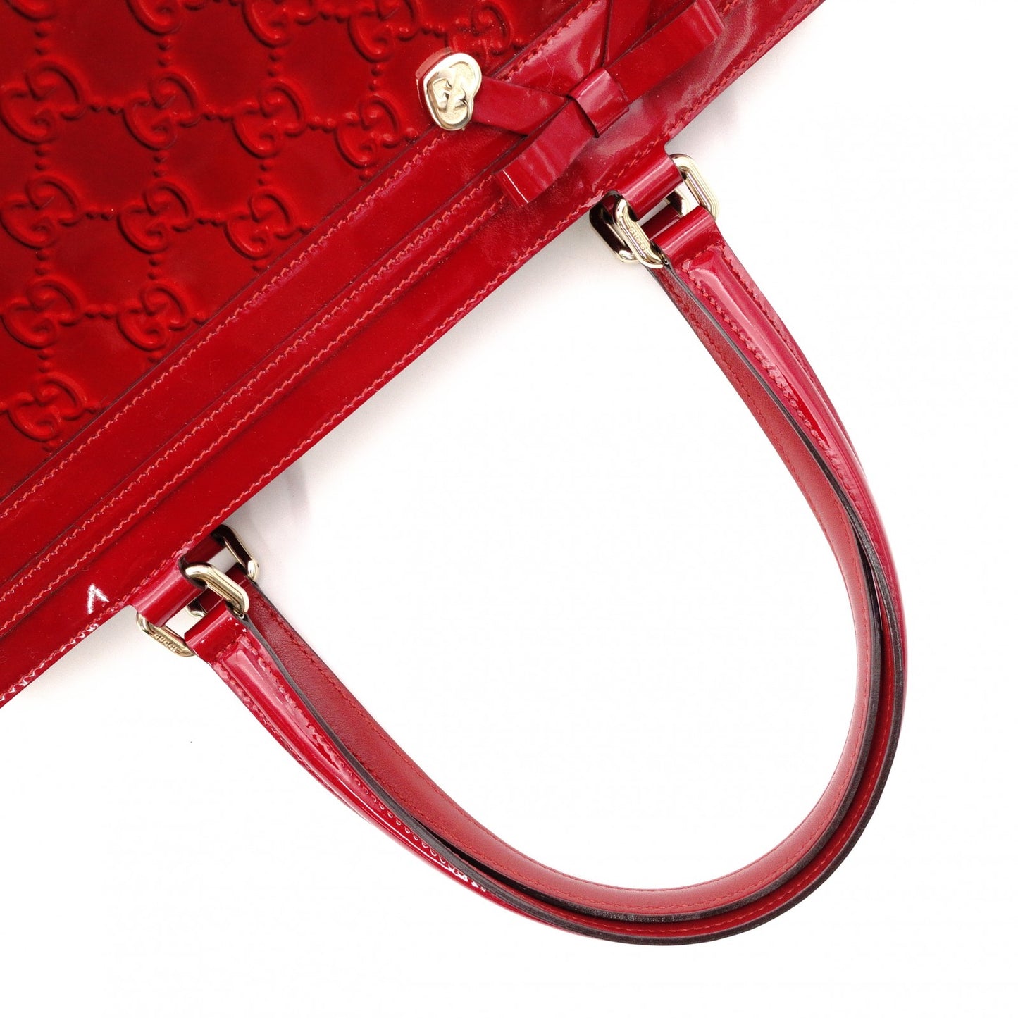 GUCCI Shima Mayfair Shoulder Bag, Patent Leather, Red Tote Bag with Ribbon