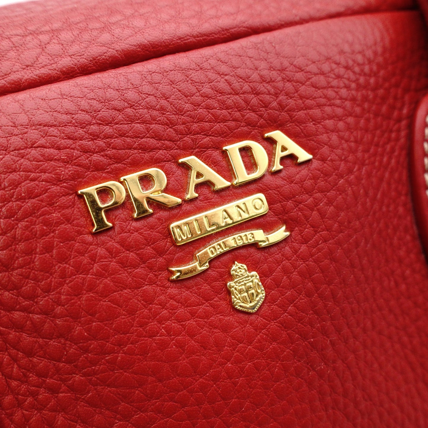 PRADA Vittello Dinosaur Leather Handbag, Leather, Red, Gold Hardware, Shoulder Bag