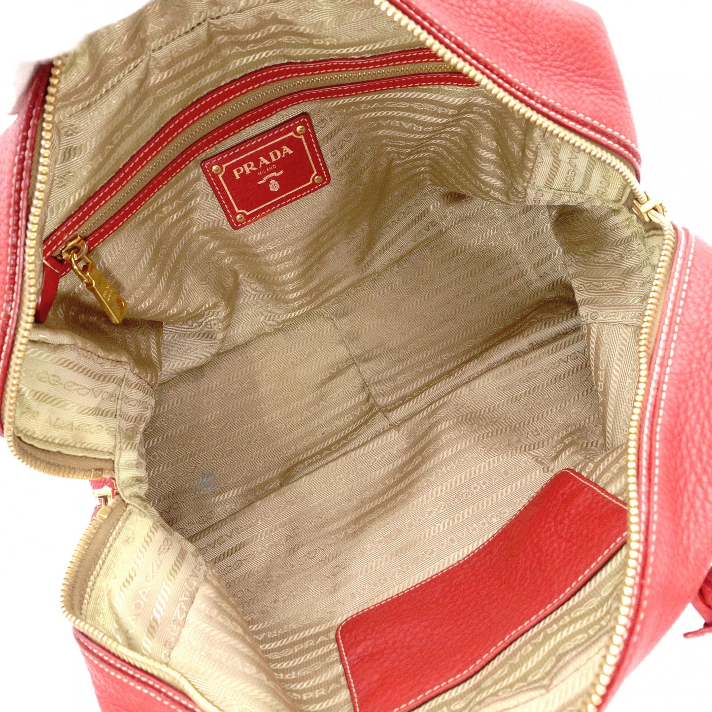 PRADA Vittello Dinosaur Leather Handbag, Leather, Red, Gold Hardware, Shoulder Bag