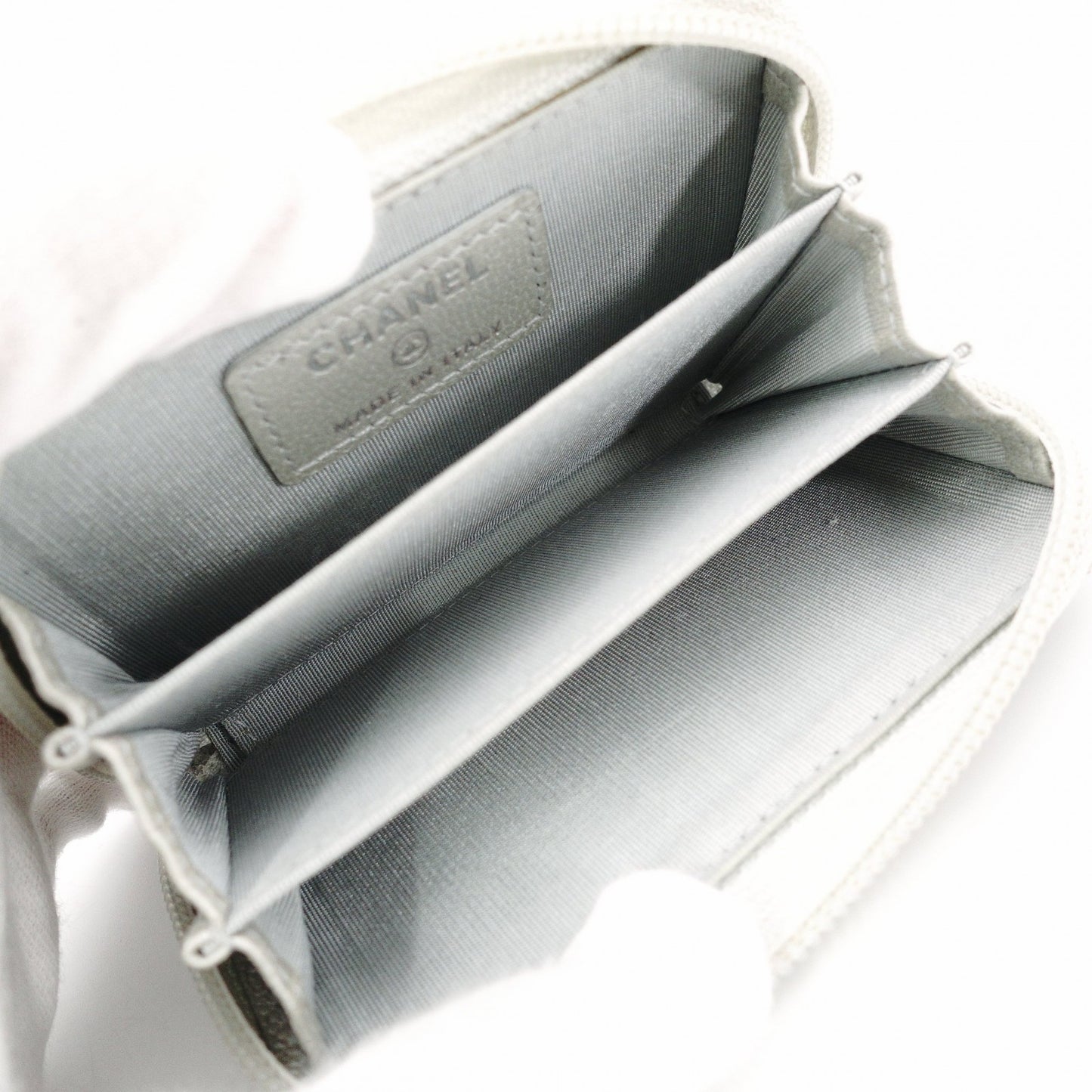 CHANEL Boy Chanel Card Case, Leather, Silver-Tone, Silver Hardware